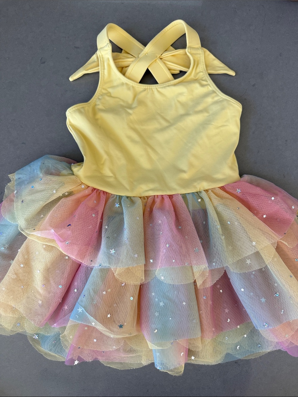 Girls Yellow Rainbow Tulle Tutu Costume Dress dance leotard medium about a size6